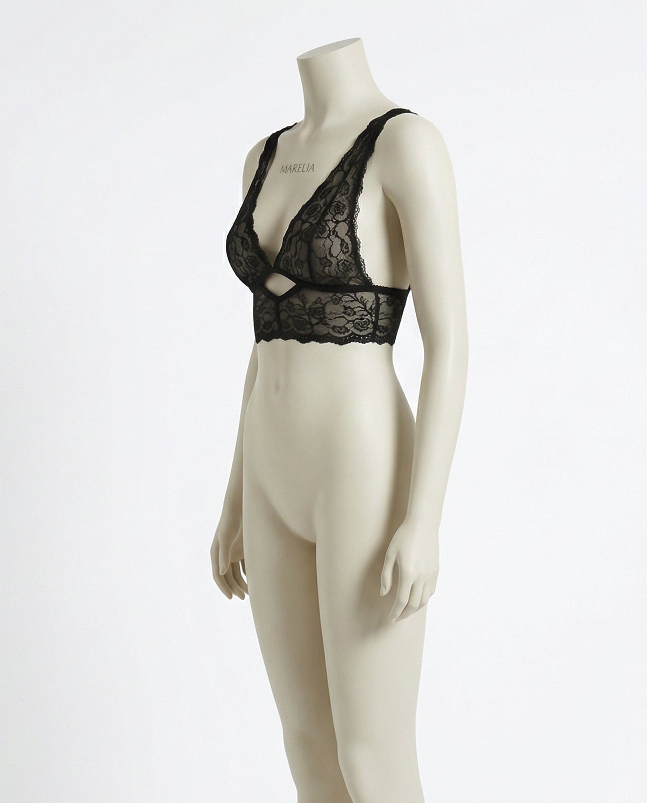 Black Floral Lace Wireless Bralette With Cutout - Marelia