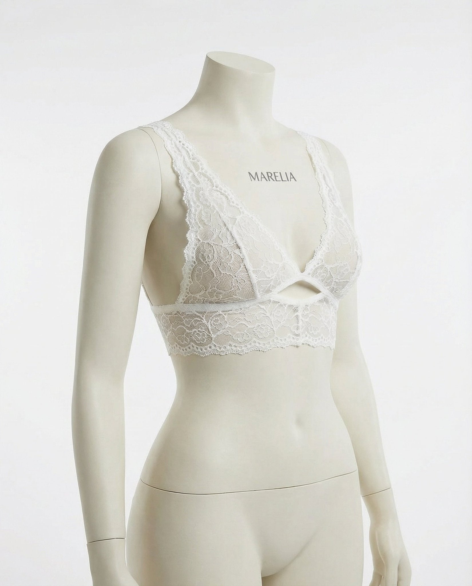 White Floral Lace Wireless Bralette With Cutout - Marelia