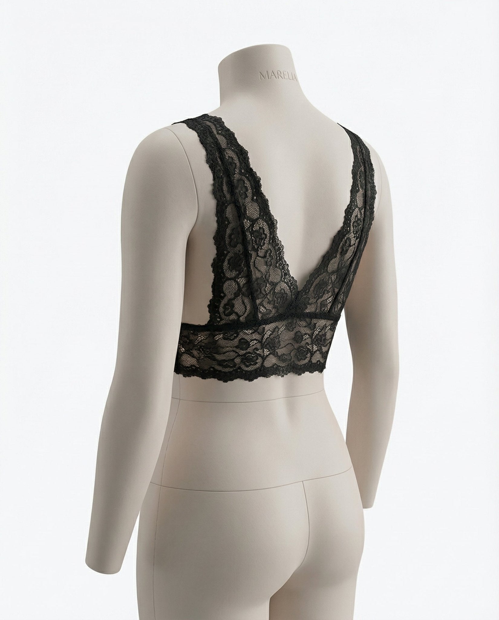 Black Floral Lace Wireless Bralette With Cutout - Marelia