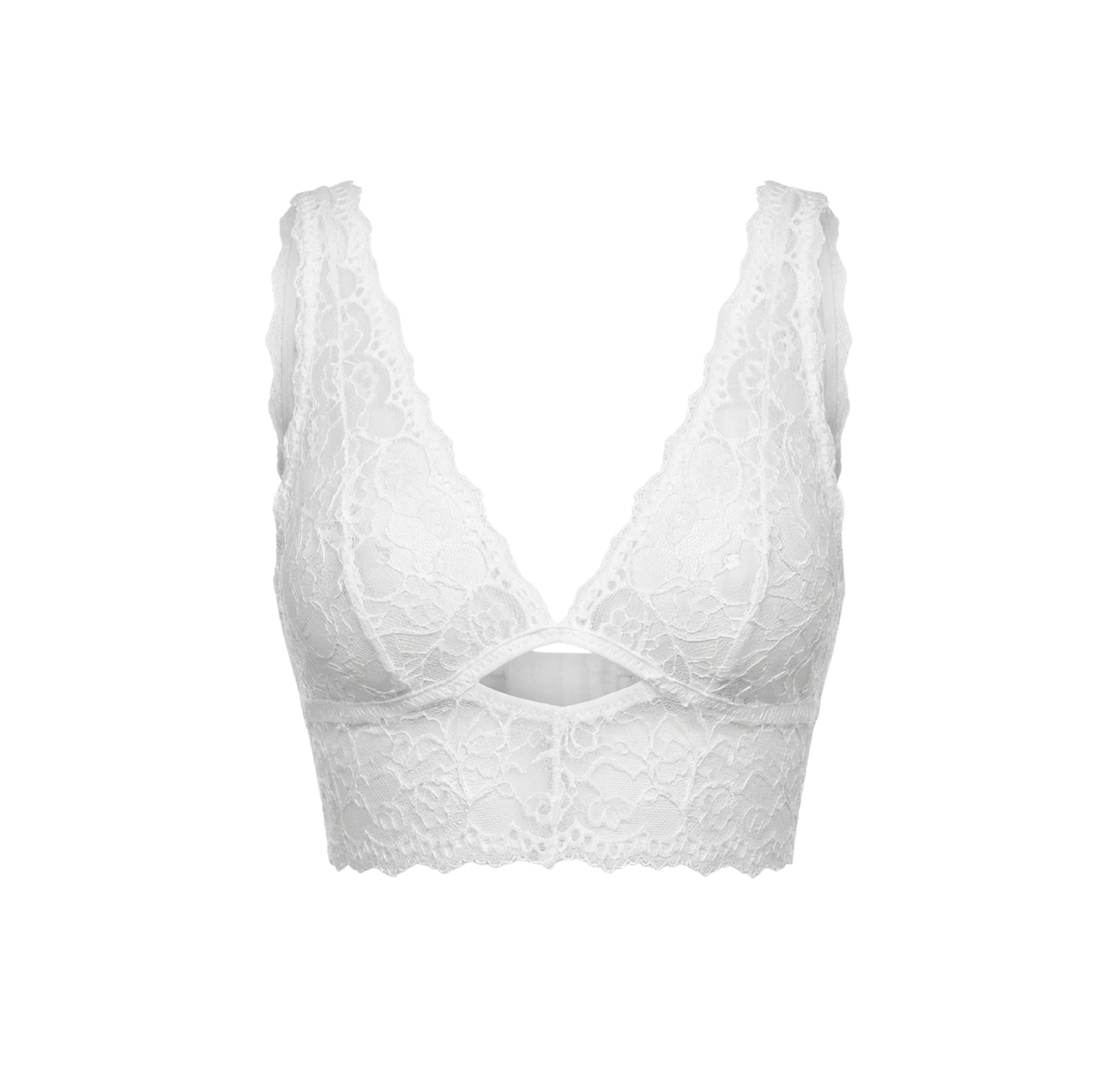 White Floral Lace Wireless Bralette With Cutout - Marelia