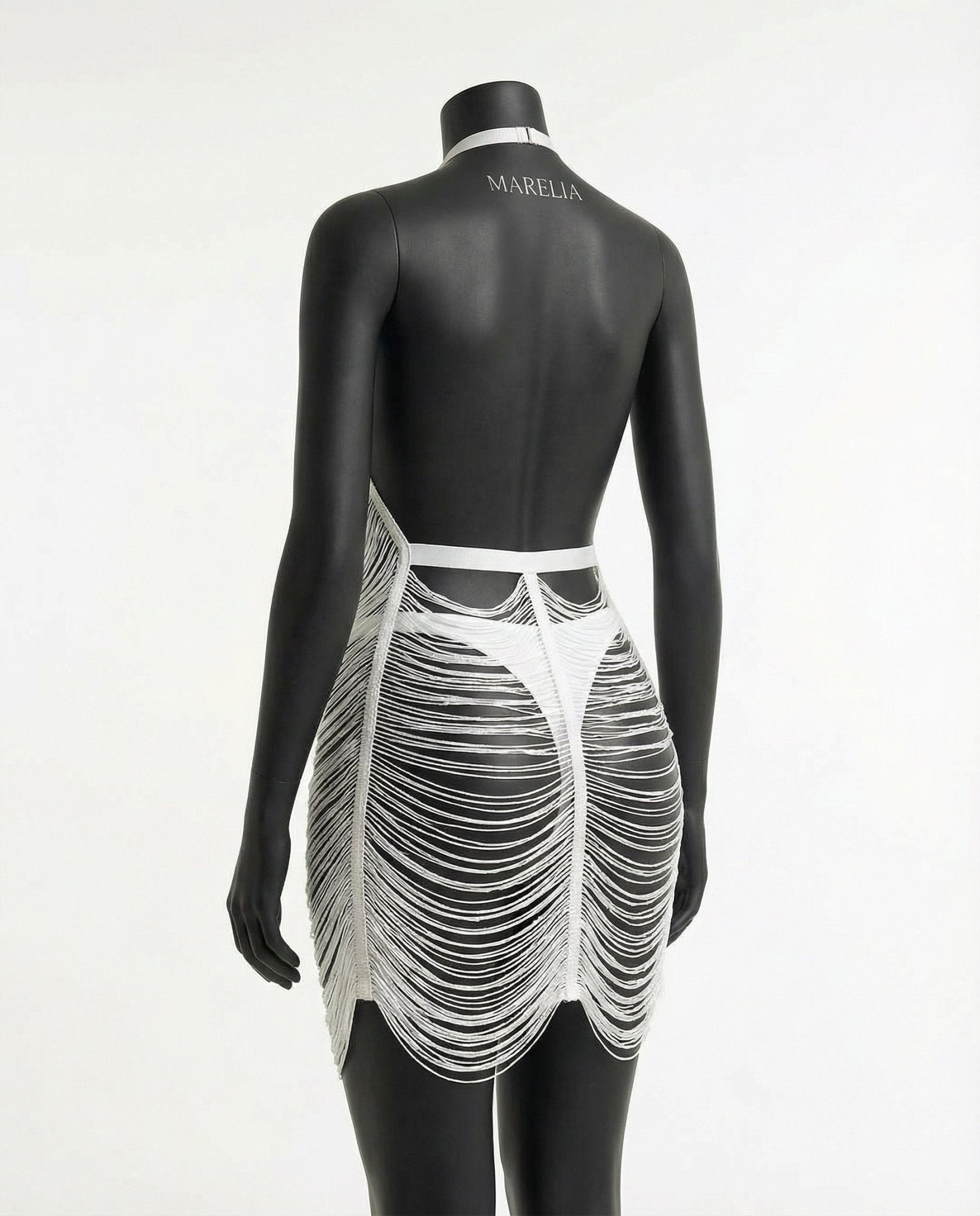 White Fringe String Halter Mini Dress - Marelia