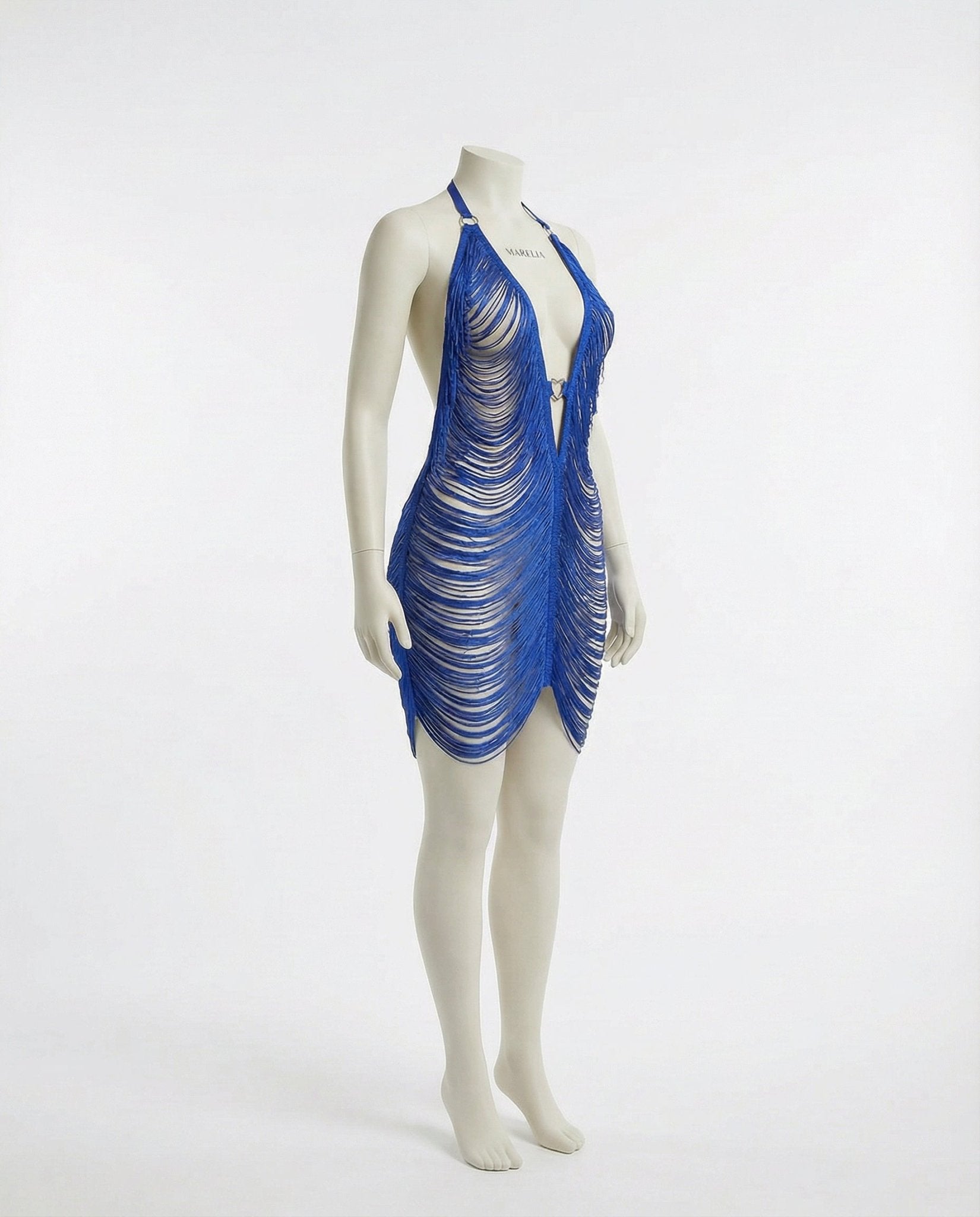 Blue Fringe String Halter Mini Dress - Marelia