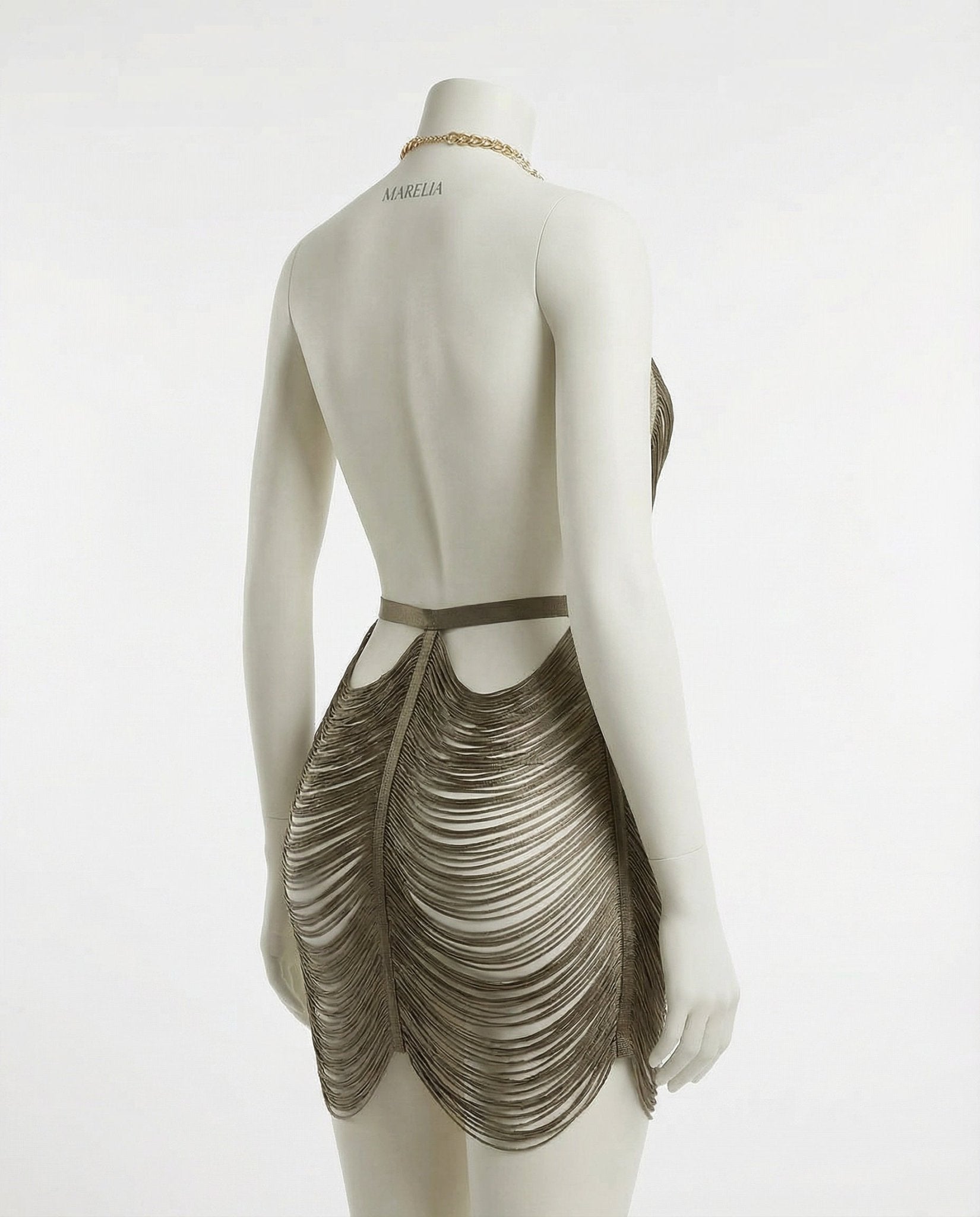 Brown Fringe String Halter Mini Dress - Marelia