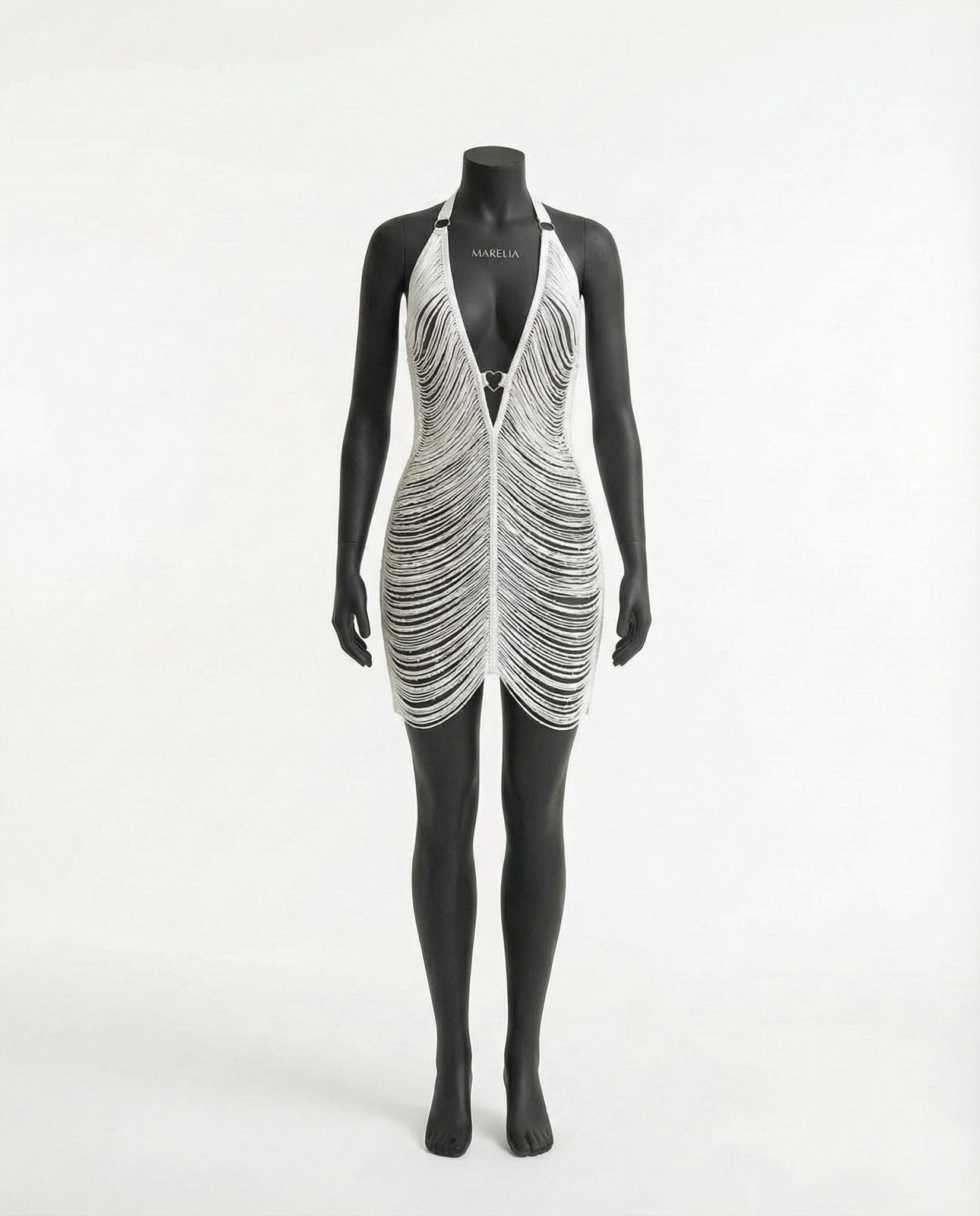 White Fringe String Halter Mini Dress - Marelia