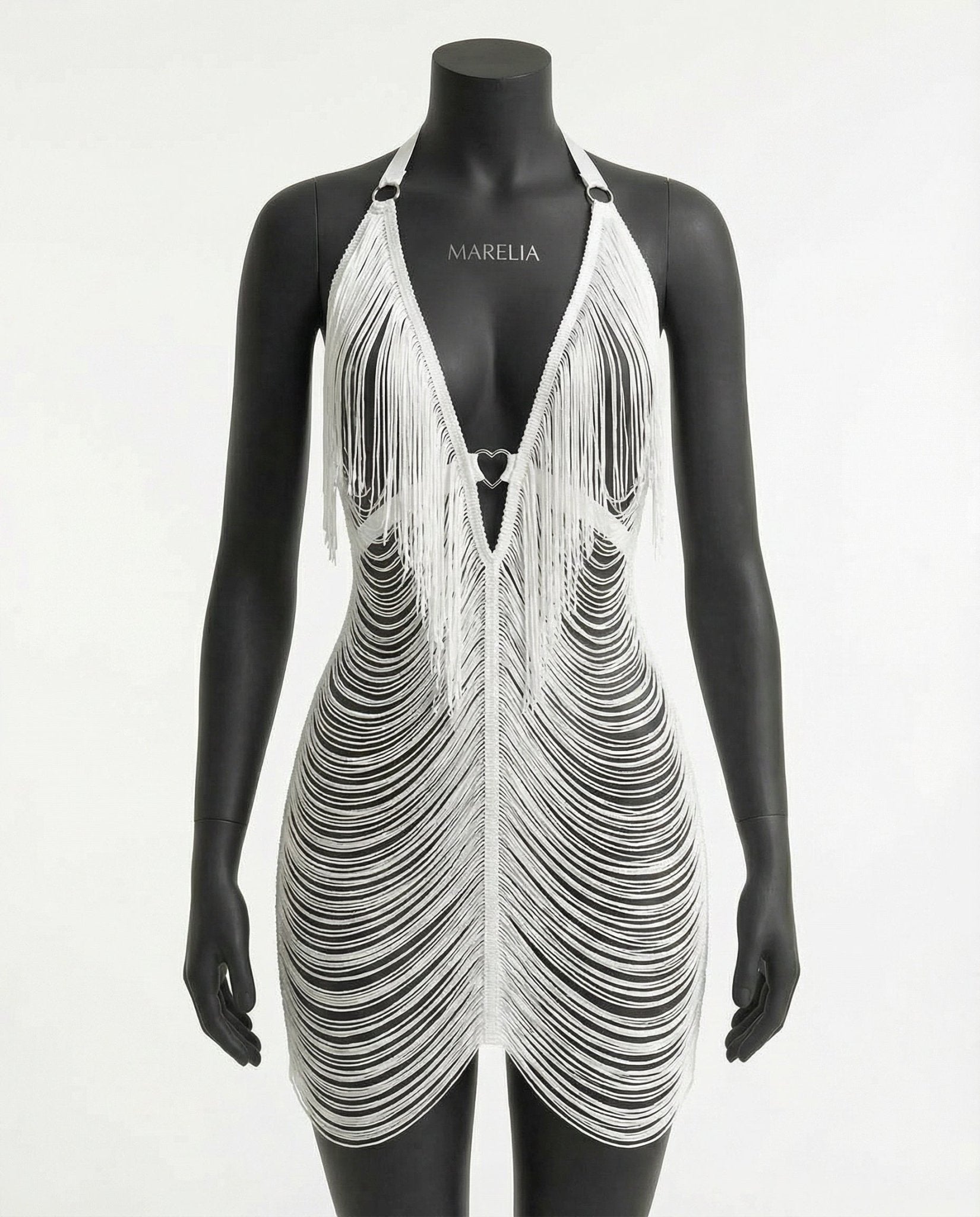 White Fringe String Halter Mini Dress - Marelia