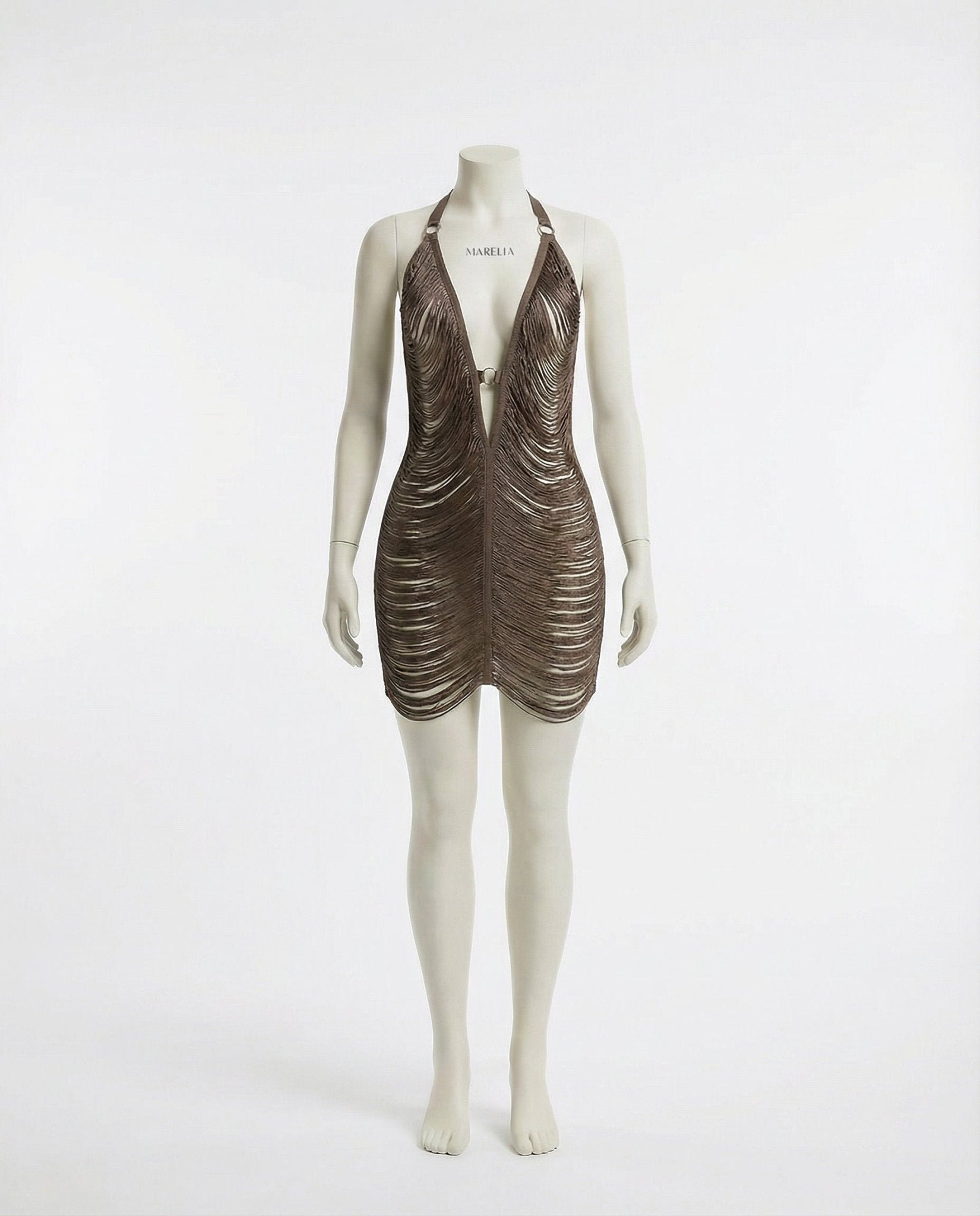 Brown Fringe String Halter Mini Dress - Marelia