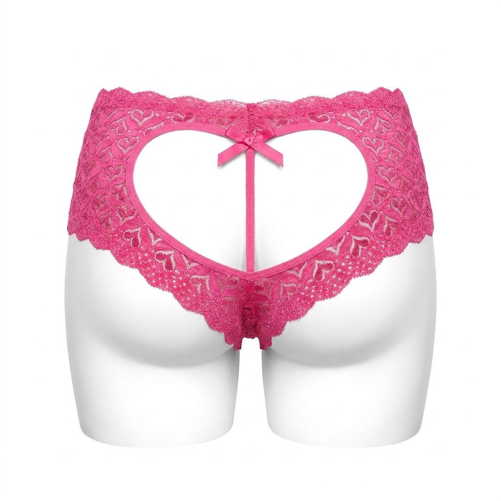 Fuscia Pink Heart Cutout Lace Crotchless Panty - MARELIA