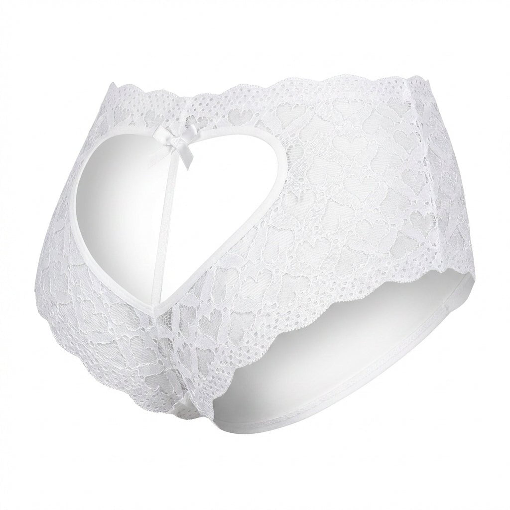 White Heart Cutout Lace Crotchless Panty - MARELIA