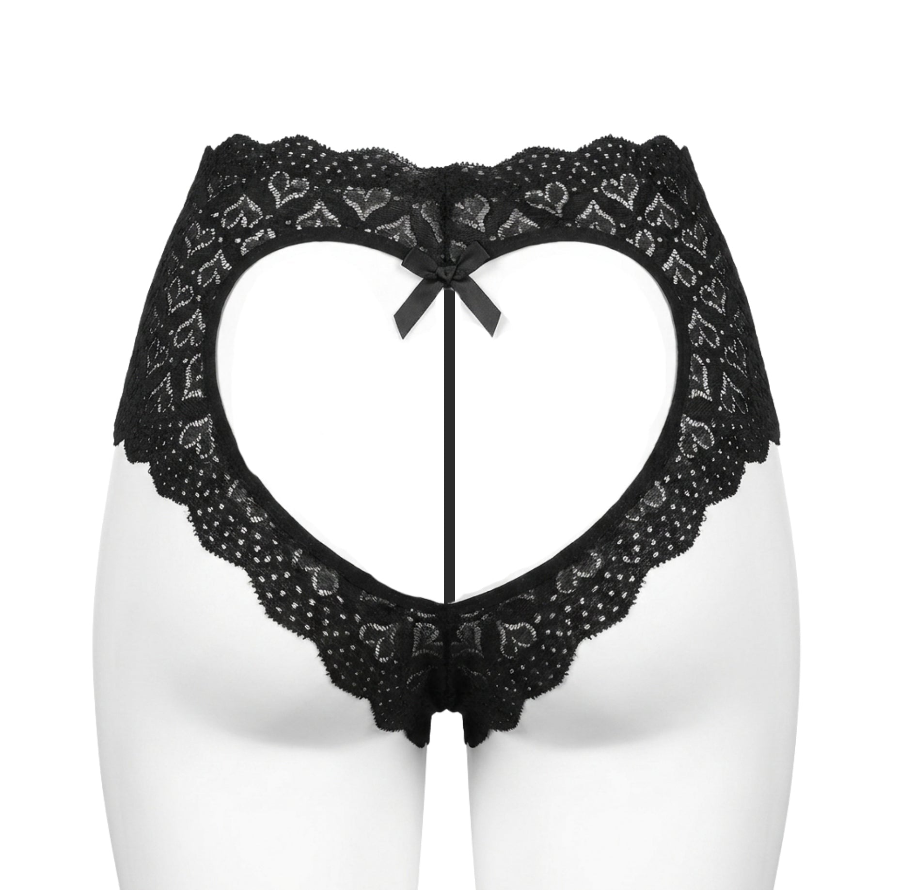Black Heart Cutout Lace Crotchless Panty - MARELIA