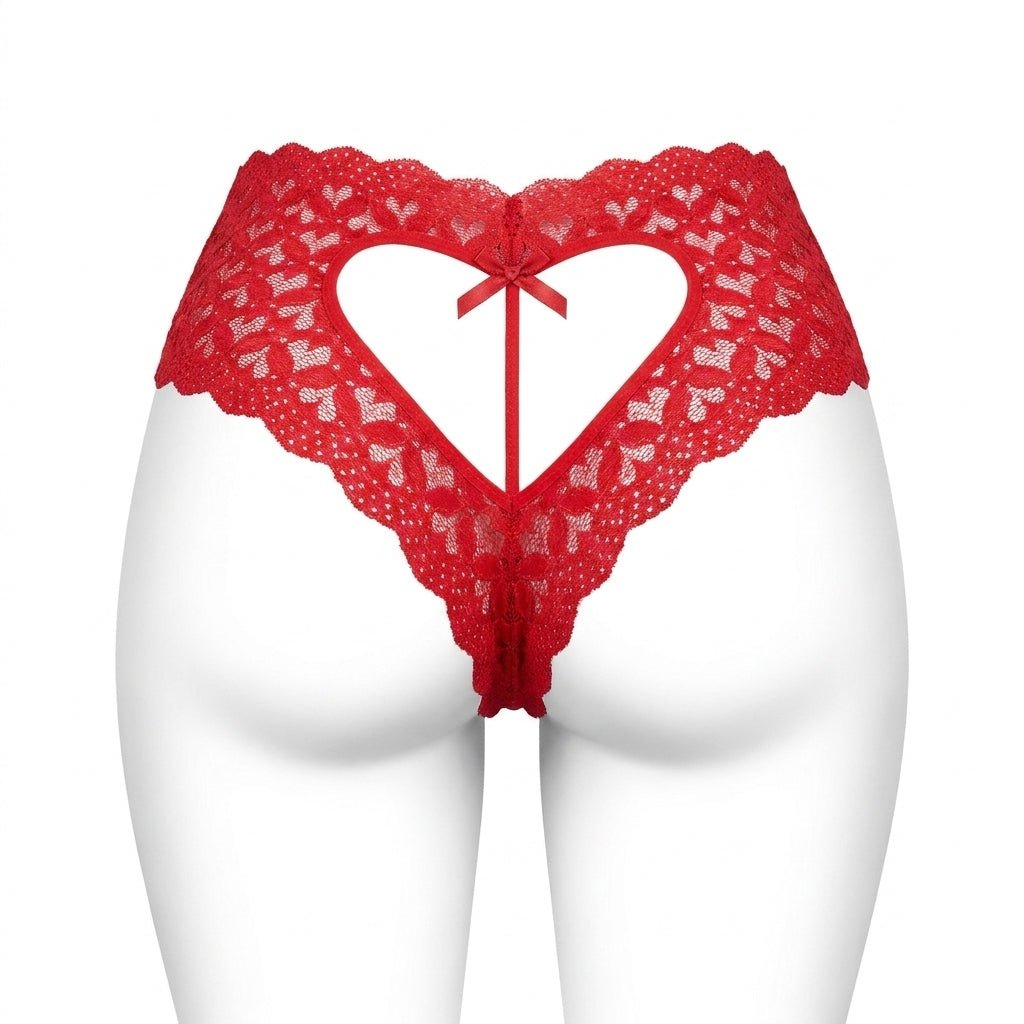 Red Heart Cutout Lace Crotchless Panty - MARELIA