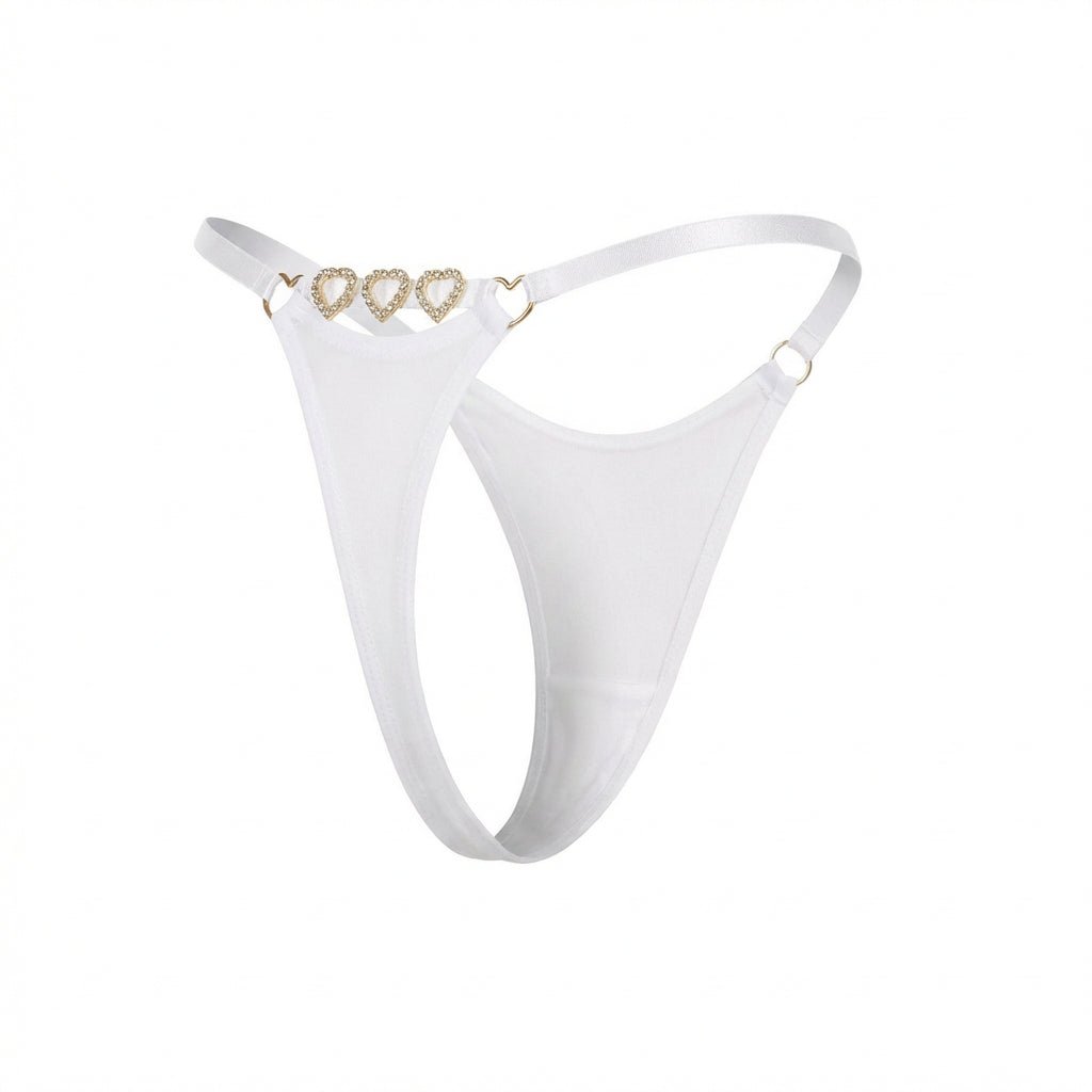 White Jewel Detail G-String With Low Rise Waist - Marelia