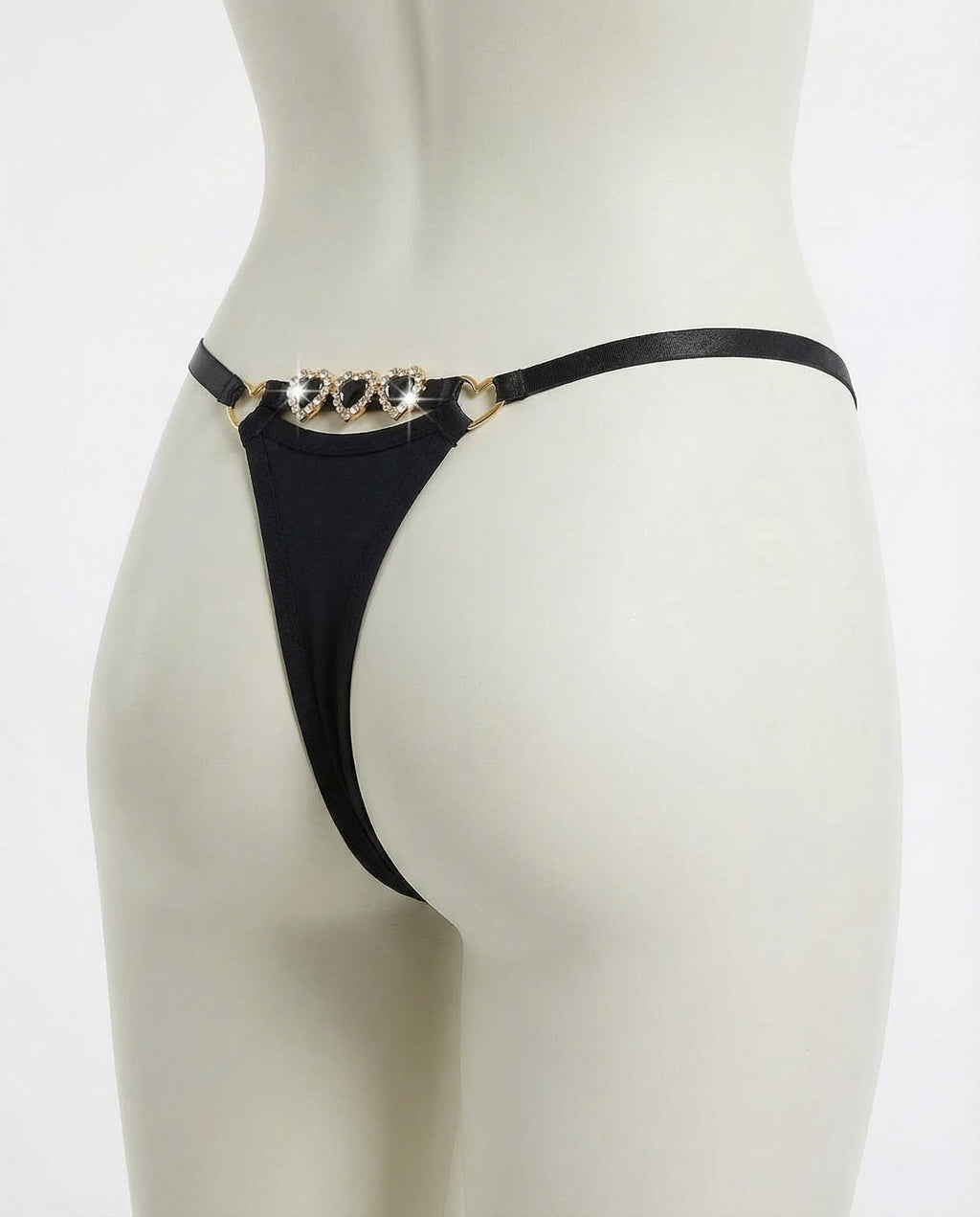 Black Jewel Detail G-String With Low Rise Waist - Marelia