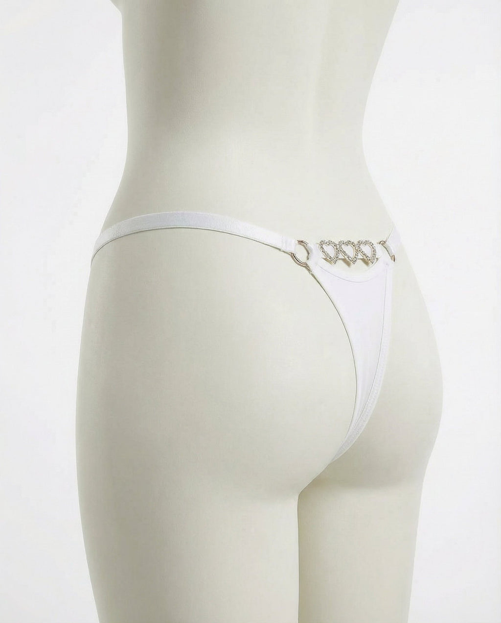 White Jewel Detail G-String With Low Rise Waist - Marelia