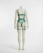 Green Lace And Mesh Bodysuit With Garter Straps - Marelia