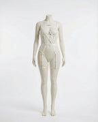 White Lace And Mesh Bodysuit With Garter Straps - Marelia