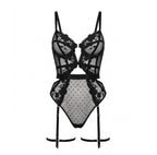 Lace And Mesh Bodysuit With Garter Straps