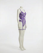 Purple Lace And Mesh Bodysuit With Garter Straps - Marelia