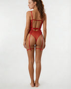 Red Lace And Mesh Bodysuit With Garter Straps - MARELIA