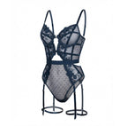 Lace And Mesh Bodysuit With Garter Straps