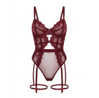 Lace And Mesh Bodysuit With Garter Straps