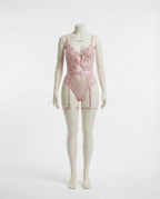 Pink Lace And Mesh Bodysuit With Garter Straps - Marelia