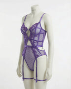 Purple Lace And Mesh Bodysuit With Garter Straps - Marelia