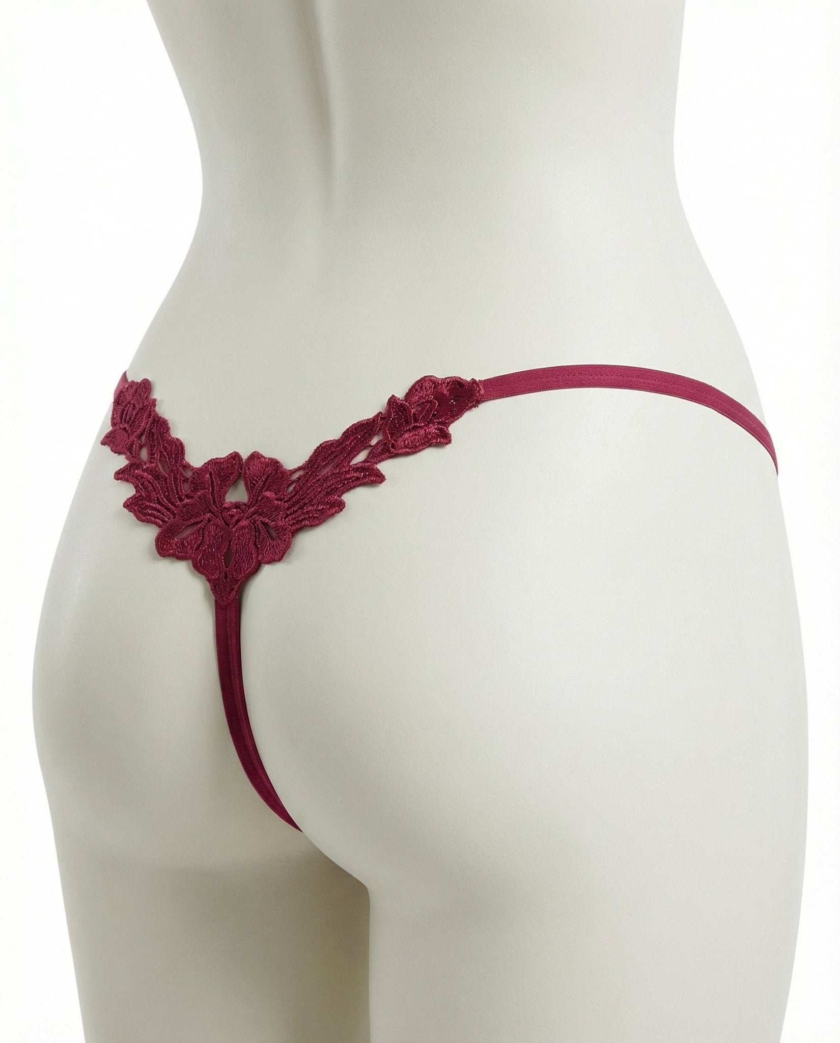 Burgundy Lace Applique Brazilian G-String - MARELIA