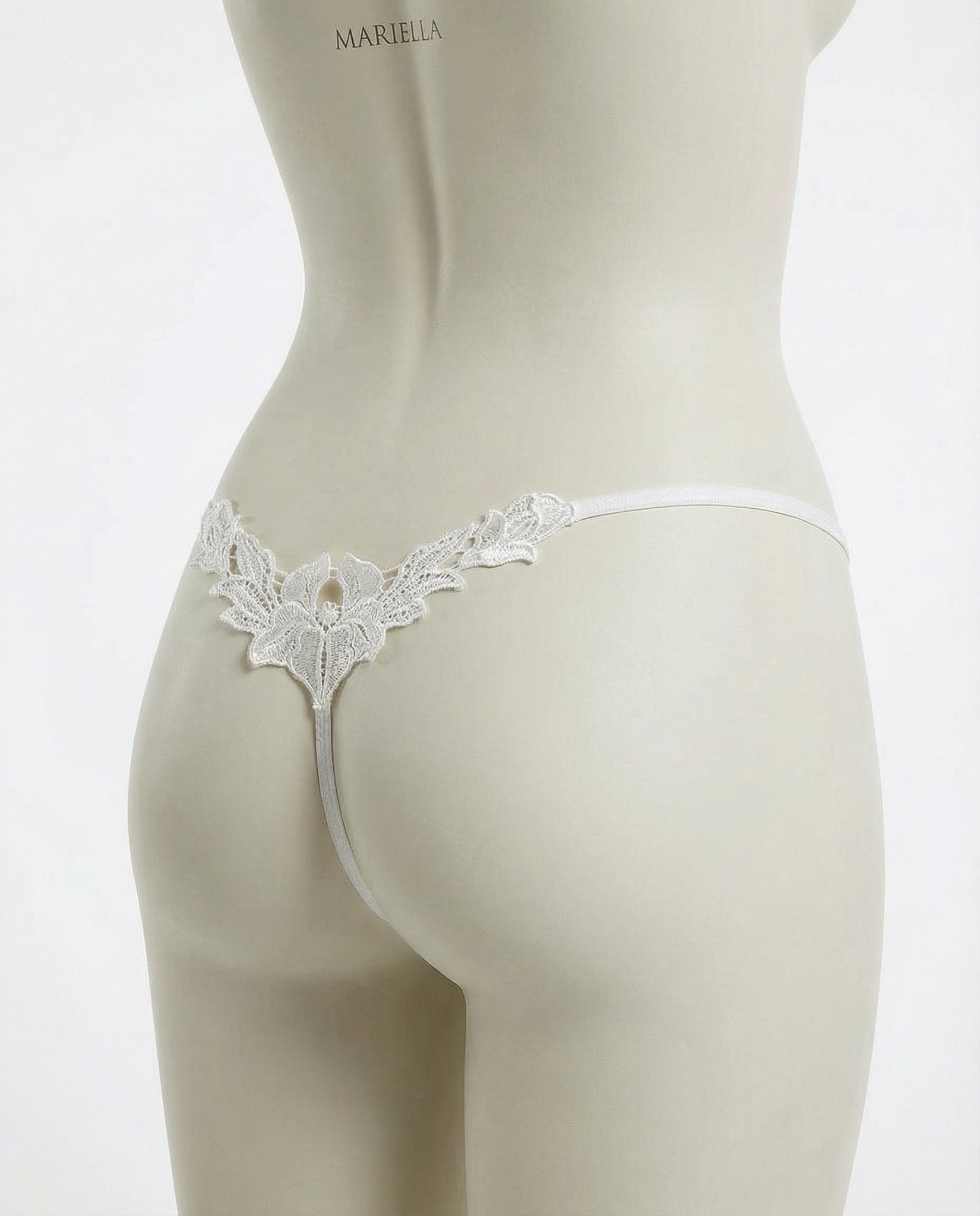 White Lace Applique Brazilian G-String - MARELIA