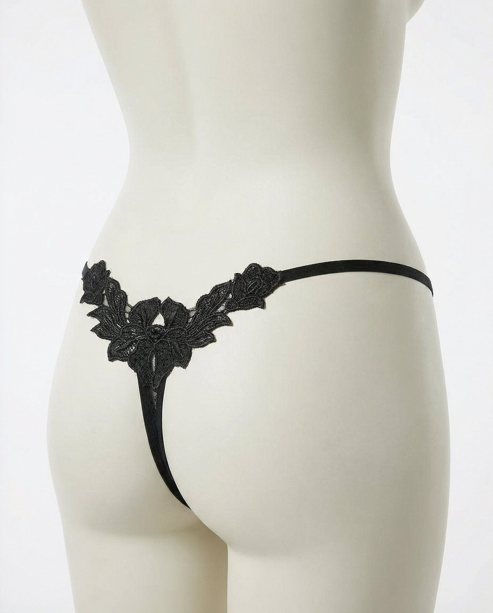 Black Lace Applique Brazilian G-String - MARELIA