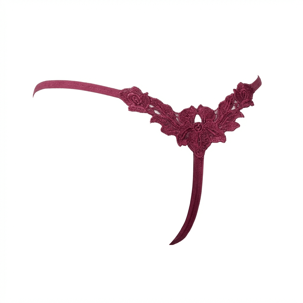 Burgundy Lace Applique Brazilian G-String - MARELIA