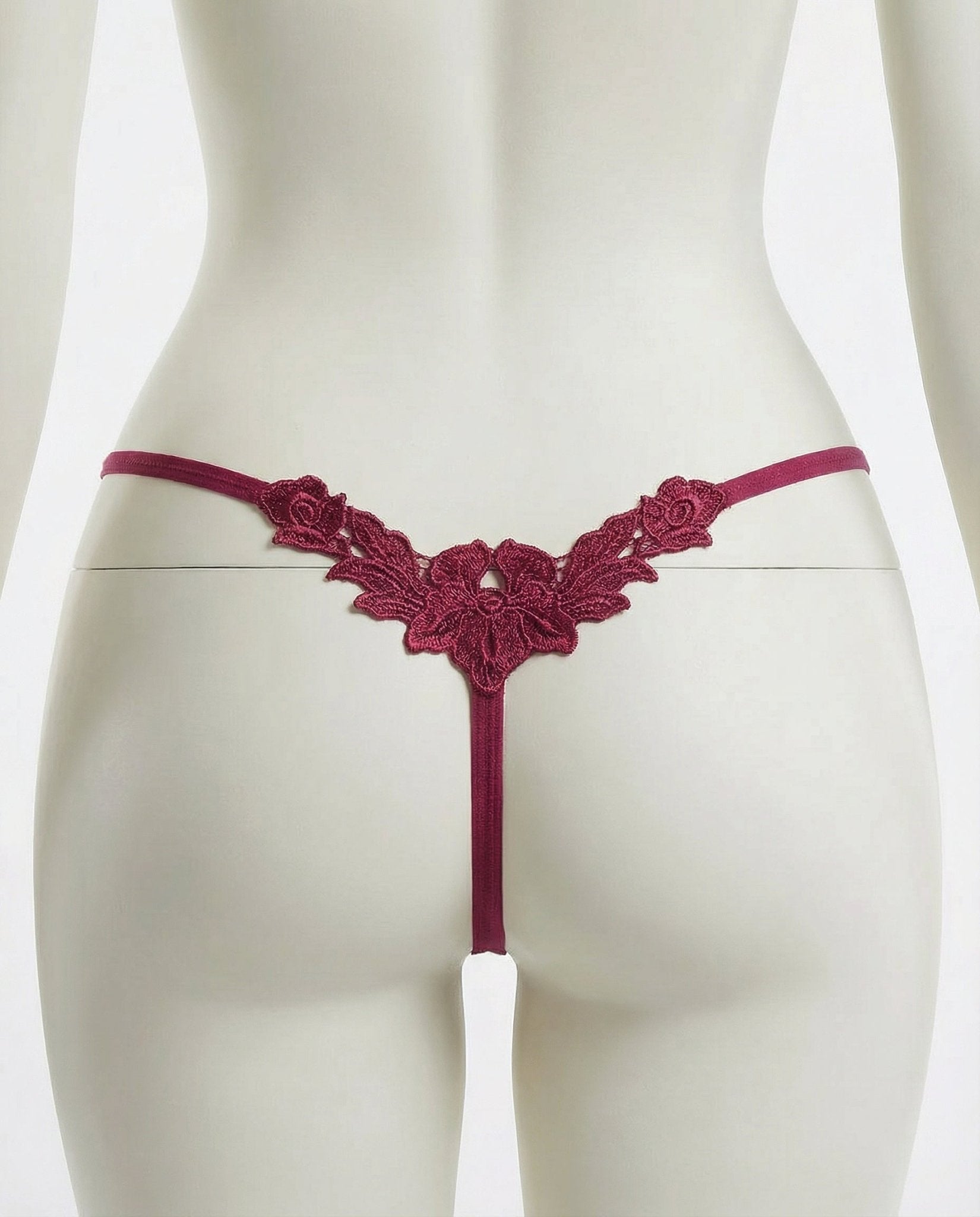 Burgundy Lace Applique Brazilian G-String - MARELIA