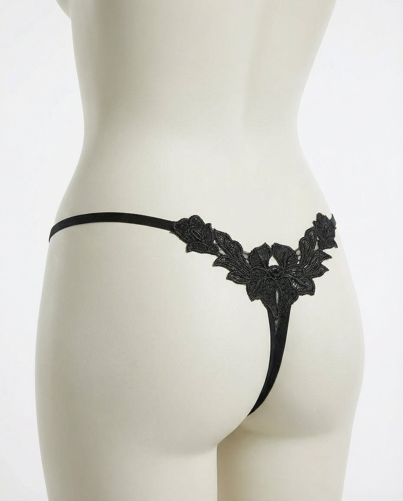 Black Lace Applique Brazilian G-String - MARELIA