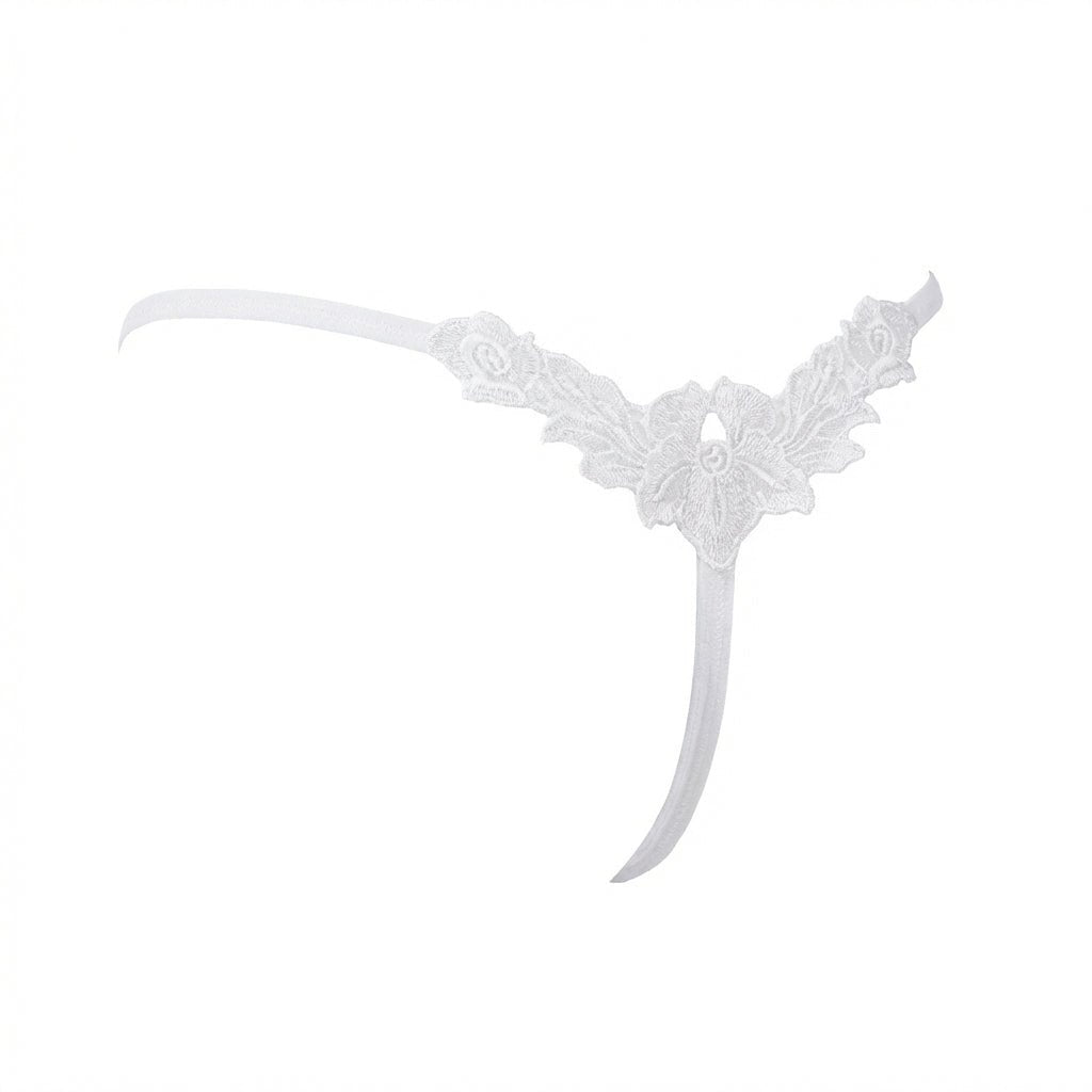 White Lace Applique Brazilian G-String - MARELIA