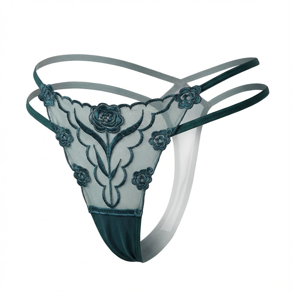Green Lace Appliqué Strappy Waist Thong - Marelia