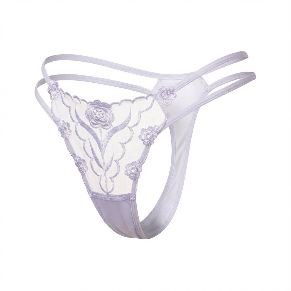 White Lace Appliqué Strappy Waist Thong - Marelia