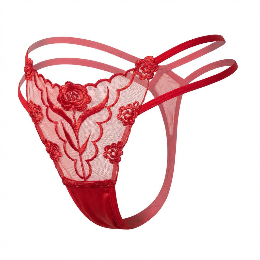 Red Lace Appliqué Strappy Waist Thong - Marelia