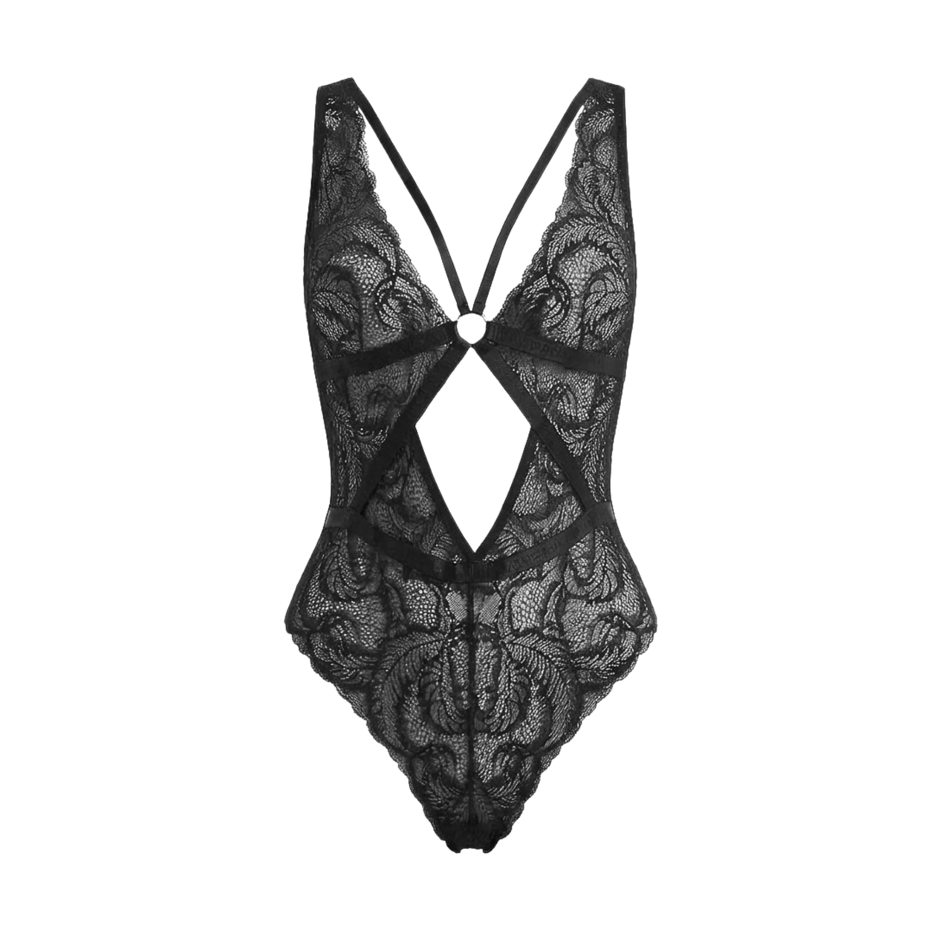 Black Lace Bodysuit With Strappy Back Detail - Marelia