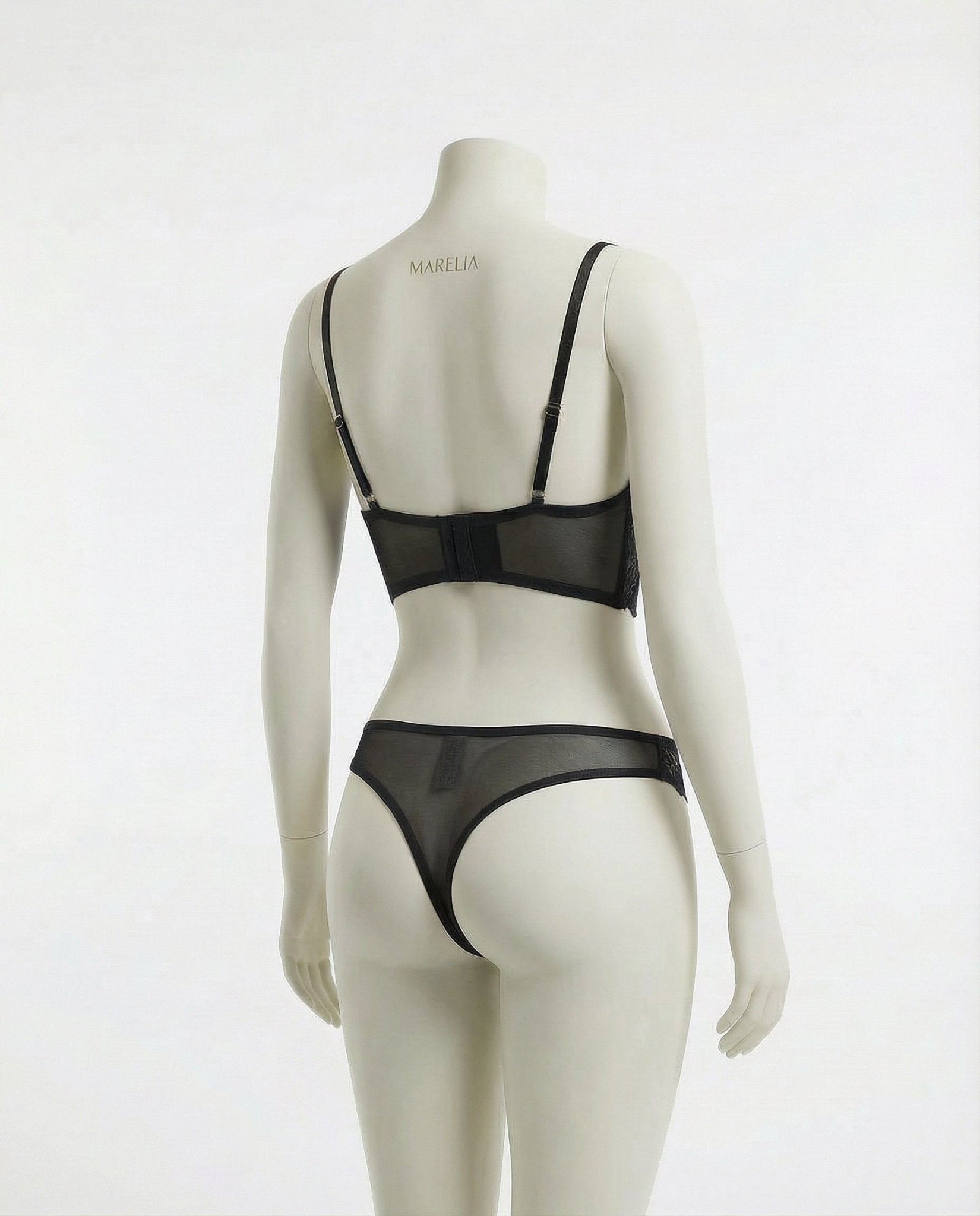 Black Lace Bra And G-String Set - Marelia