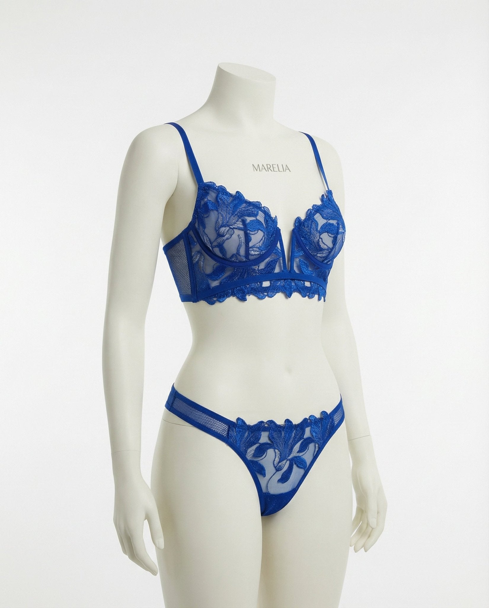 Navy Lace Bra And G-String Set - Marelia