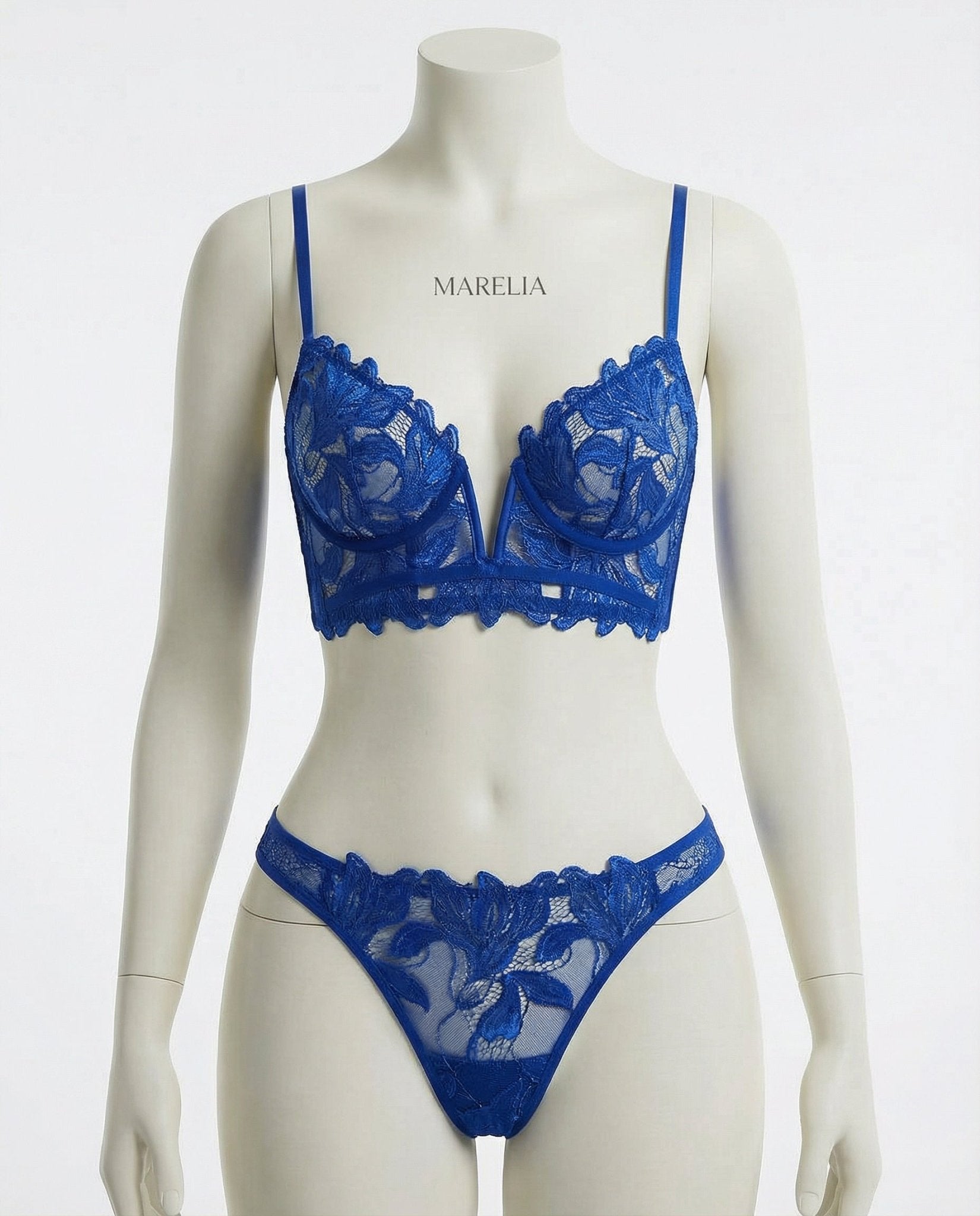 Navy Lace Bra And G-String Set - Marelia