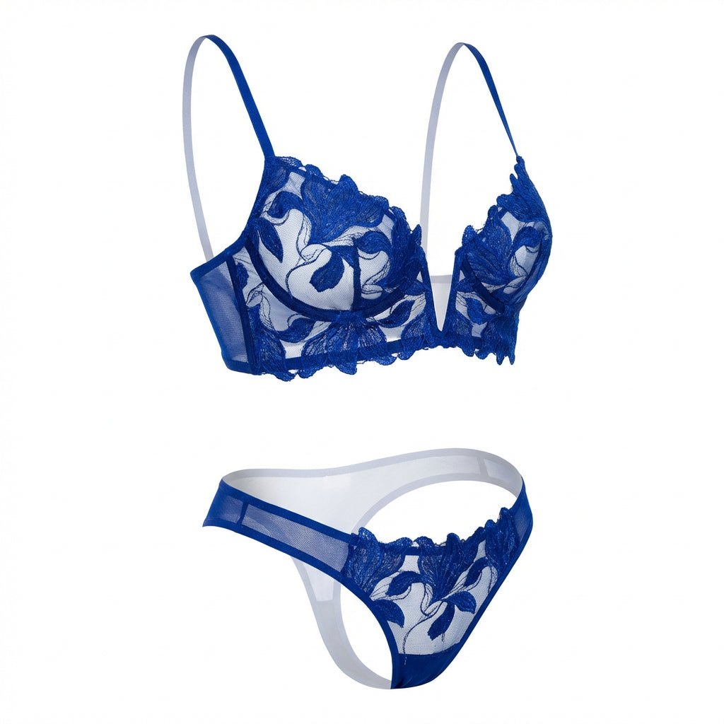Navy Lace Bra And G-String Set - Marelia