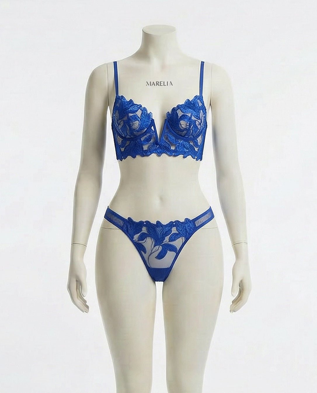 Navy Lace Bra And G-String Set - Marelia