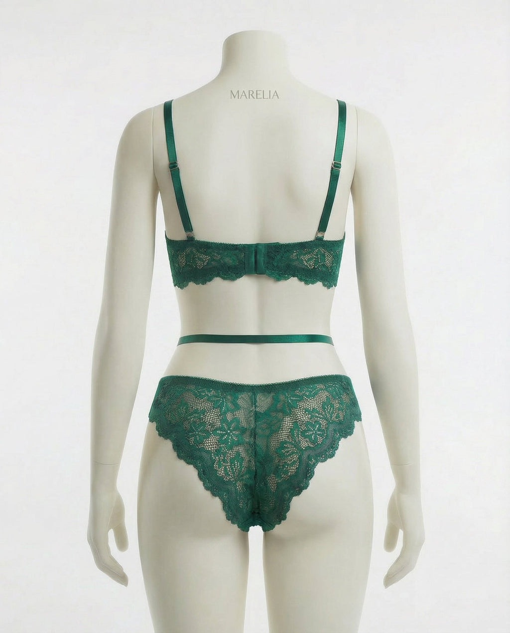 Green Lace Bra Suspender Belt Brief And Stockings Set - Marelia