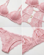 Lace Bra Suspender Belt Brief And Stockings Set - Marelia