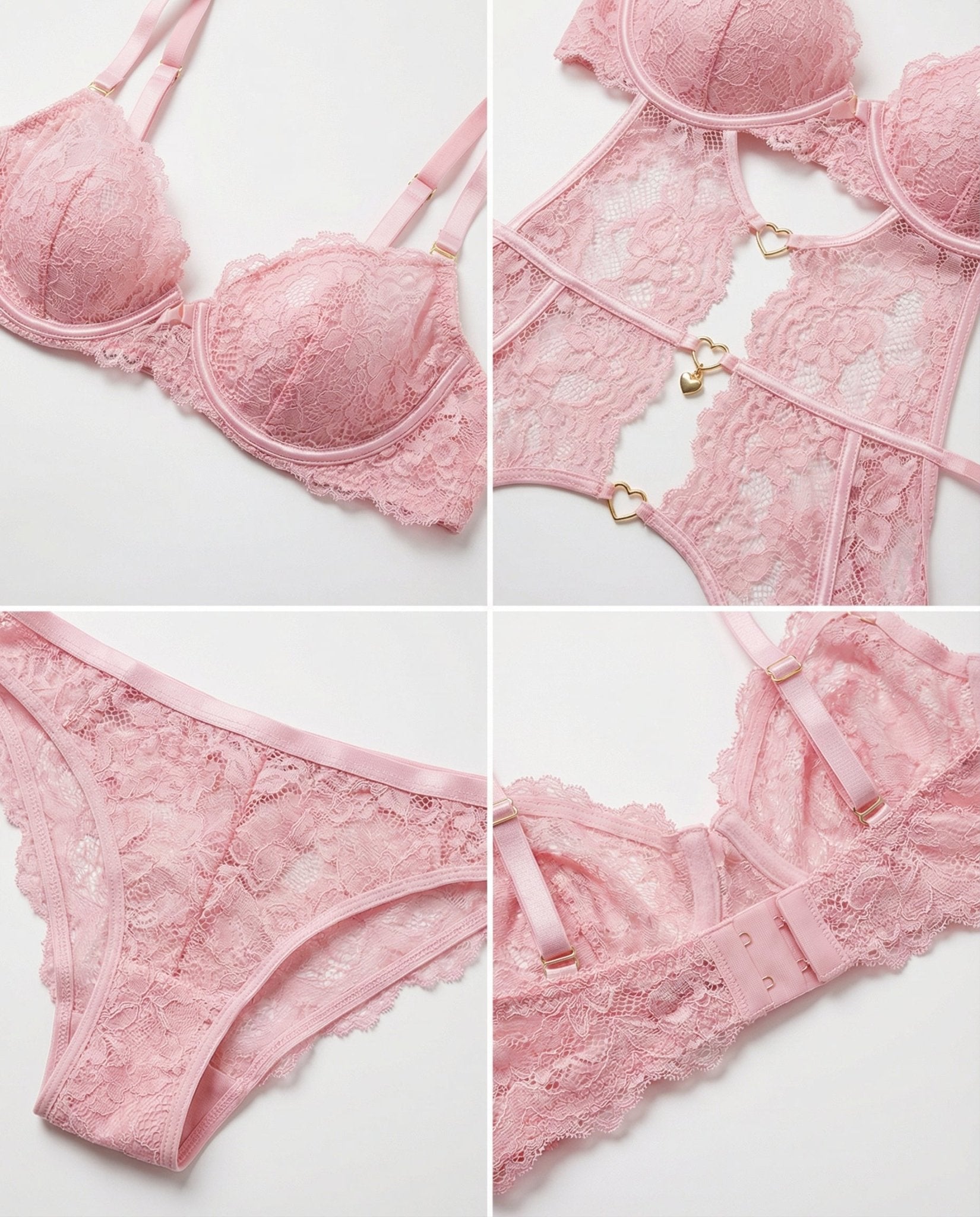 Lace Bra Suspender Belt Brief And Stockings Set - Marelia