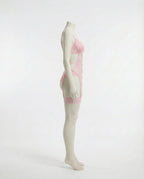 Pink Lace Bra Suspender Belt Brief And Stockings Set - Marelia