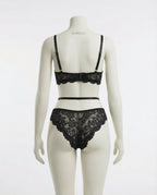 Black Lace Bra Suspender Belt Brief And Stockings Set - Marelia