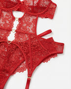 Lace Bra Suspender Belt Brief And Stockings Set - Marelia