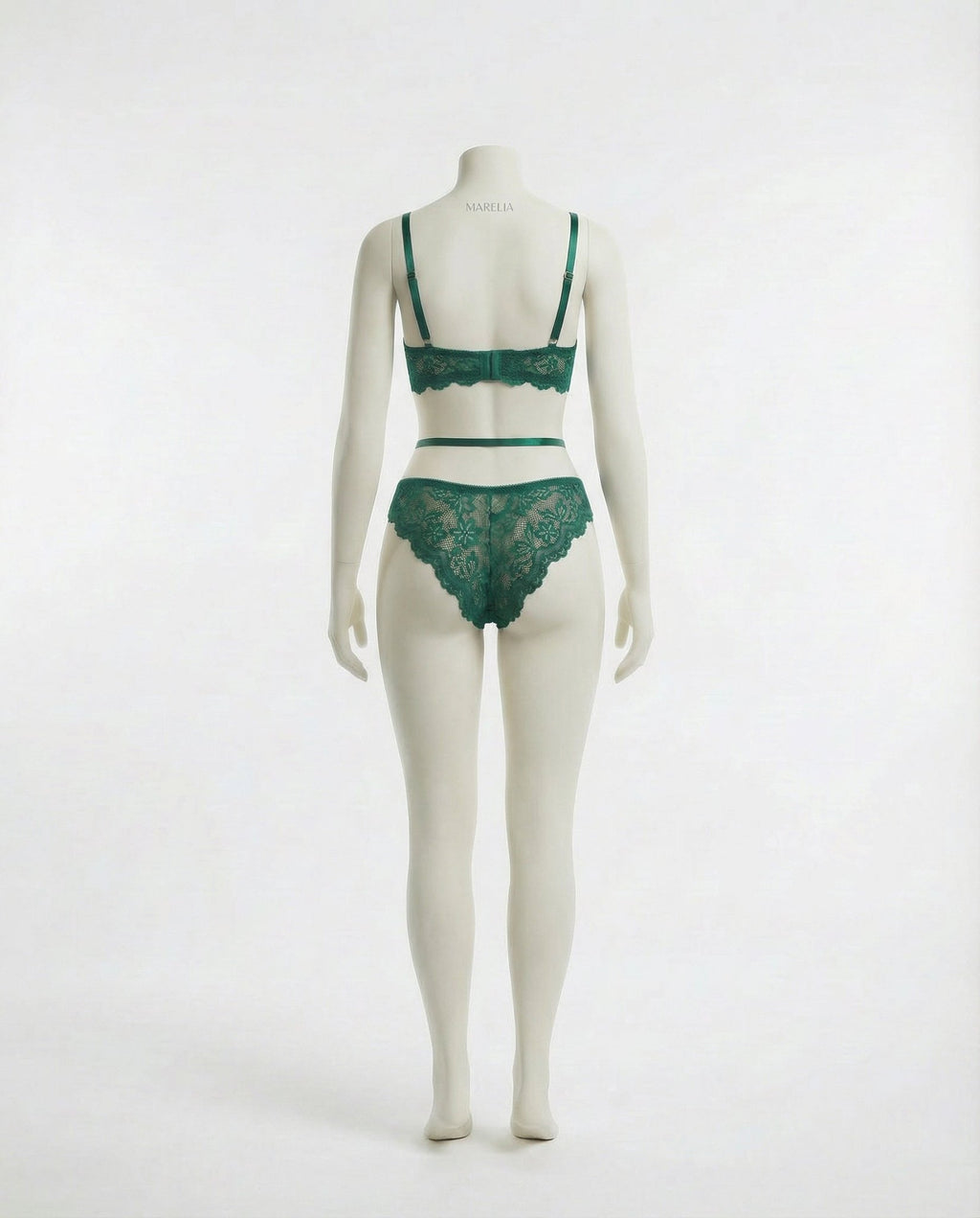 Green Lace Bra Suspender Belt Brief And Stockings Set - Marelia