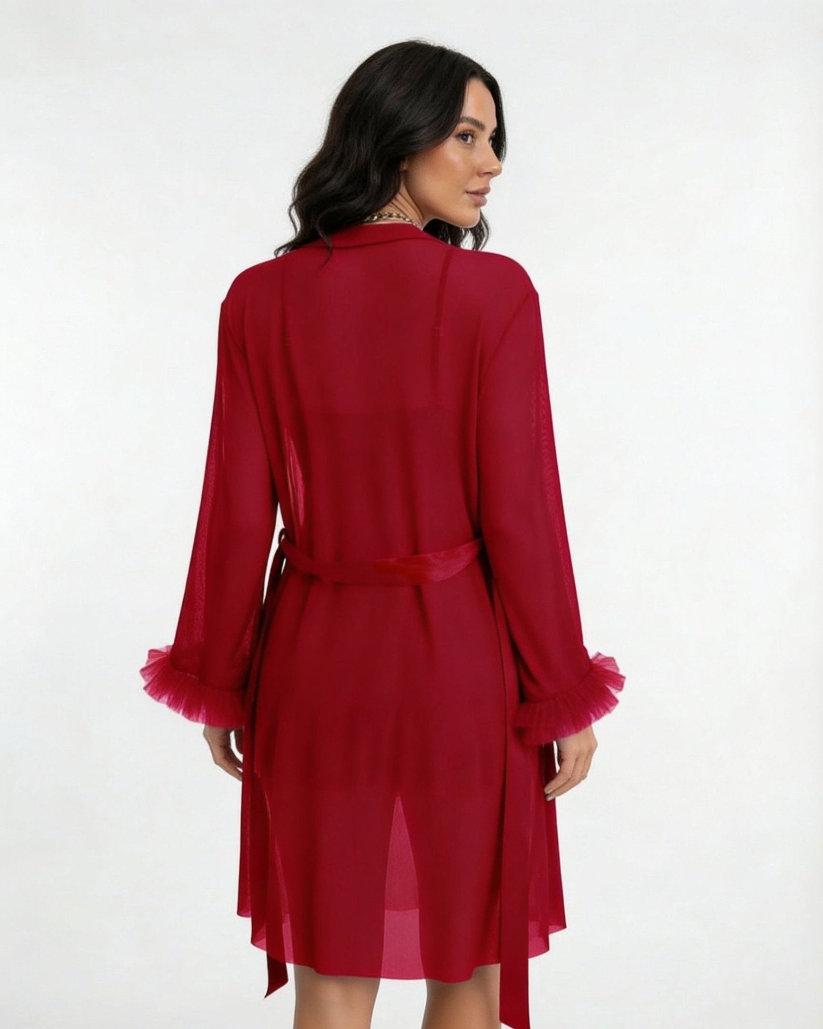 Burgundy Lace Chemise and Robe Set - MARELIA